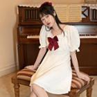 Bow Puff-sleeve A-line Dress