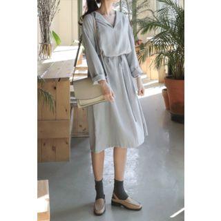 Collared Boxy-fir Midi Dress With Sash