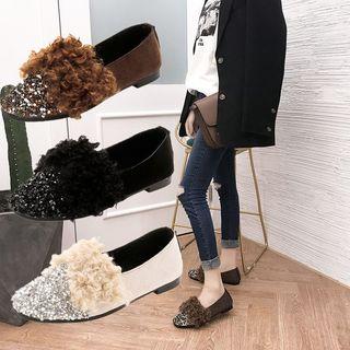 Rhinestone Faux Fur Loafers