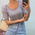 Round Neck Puff Short Sleeve Knitted Top