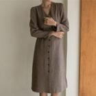 Pintuck Herringbone Midi Dress Brown - One Size