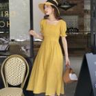 Square-neck Bell-sleeve Midi A-line Dress
