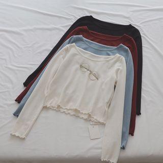 Crewneck Plain Ruffle Long-sleeve Top