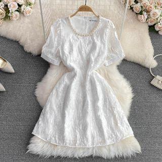 Faux Pearl Embossed A-line Dress