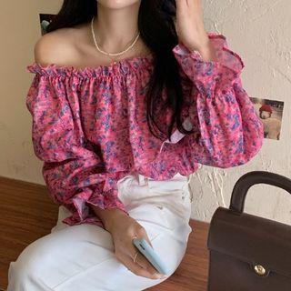 Off Shoulder Floral Print Top Floral Print - One Size