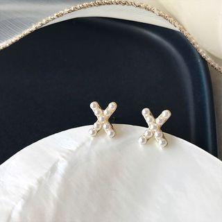 925 Sterling Silver Faux Pearl Stud Earring 1 Pair - 925 Silver Needle - As Shown In Figure - One Size