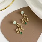 Branches Faux Pearl Dangle Earring 1 Pair - 925 Silver Needle Earring - Green & Gold - One Size