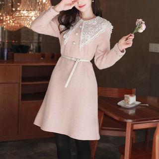 Lace-collar Beaded Knit Dress