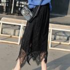 Reversible Lace-hem Midi H-line Knit Skirt