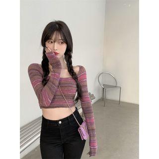 Striped Cropped Sweater Stripe - Purple - One Size