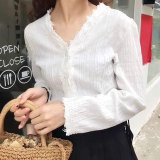 V-neck Crochet Trim Blouse