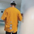 Cat Print Elbow-sleeve Oversize T-shirt