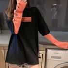 Long-sleeve Mock Two-piece Letter Print T-shirt