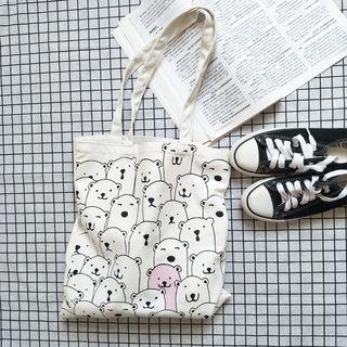 Bear Print Canvas Shopper Bag With Zip - Bears - White - One Size