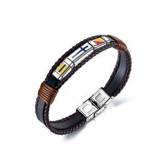 Simple Personality Cross Pattern Geometric 316l Stainless Steel Leather Bracelet Silver - One Size