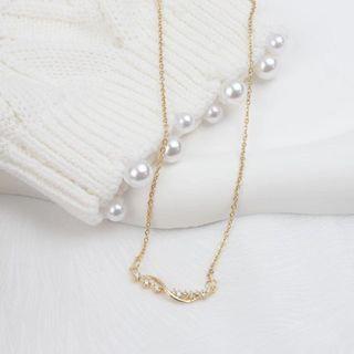 Rhinestone Pendant Necklace 1pc - Dx661 - Gold - One Size