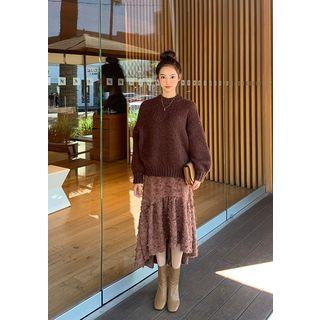 Fringed Flounced Midi Skirt