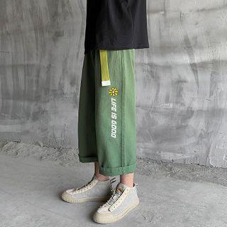 Flower Print Straight-cut Pants