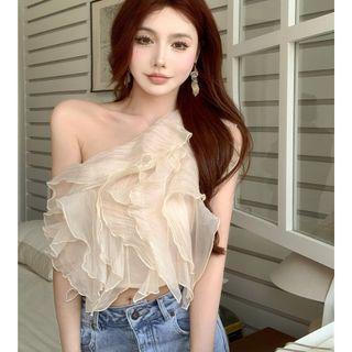 One-shoulder Ruffle Crop Top