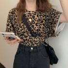 Short-sleeve Leopard Print T-shirt Leopard - Brown - One Size
