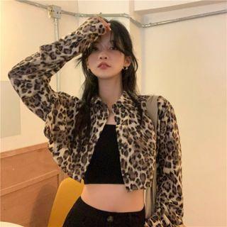 Leopard Print Cropped Button-up Jacket