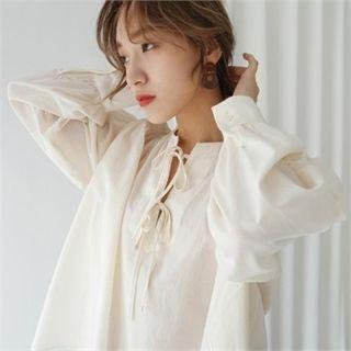Tie-front Smocked-trim Top