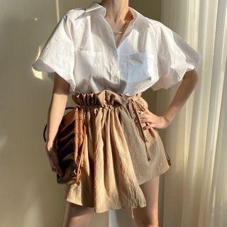 Short-sleeve Shirt / Mock Two-piece Wide-leg Shorts