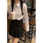 Asymmetrical Crop Shirt / Mini Pleated Skirt