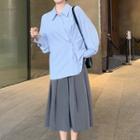 Asymmetrical Shirt / Pleated Midi A-line Skirt