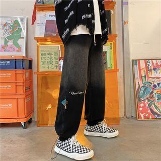 Gradient Drawstring-cuff Wide-leg Jeans