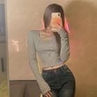 Long-sleeve Cross Strap Button-up Crop Top