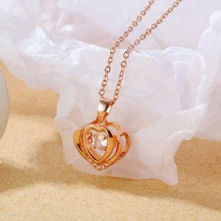 Heart Rhinestone Pendant Stainless Steel Necklace 030 - Gold - One Size
