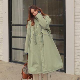 Drawstring-waist Oversized Fleece-lined Coat