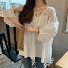 Plain Cut Out Puff-sleeve Blouse White - One Size