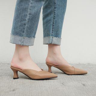 Faux Leather Pointy-toe Kitten Heel Mules