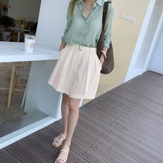 Belted Linen Blend Wide Shorts