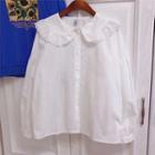 Long-sleeve Eyelet Lace Collar Shirt White - One Size