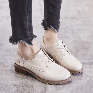 Button Detail Lace-up Block Heel Derbys