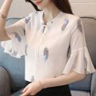 Flared-sleeve Feather Embroidered Blouse