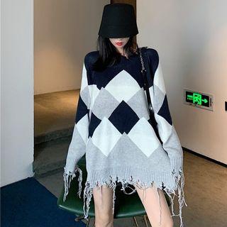 Argyle Fringed Sweater