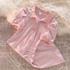 Short-sleeve Embroidered A-line Polo Dress Pink - One Size