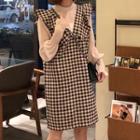 Bell-sleeve Chiffon Blouse / Sleeveless Mini Plaid Dress