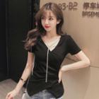 Short-sleeve V-neck Irregular T-shirt