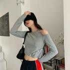 Long-sleeve Cold Shoulder Crop Top / Color Block Cargo Sweatpants