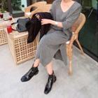 V-neck Slit-side Long Knit Dress