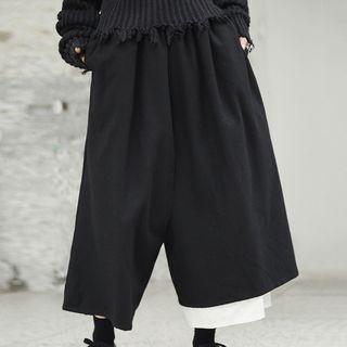 Asymmetric Wide-leg Pants Black - One Size