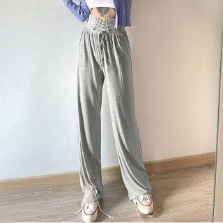 High Waist Lace Up Wide Leg Pants