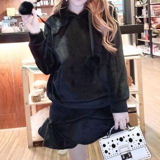 Set: Hoodie + Ruffle-hem Mini Skirt