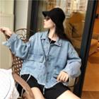Frayed Loose-fit Denim Jacket As Figure - One Size