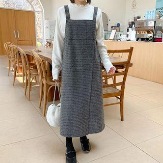 Plus Size Slit-hem Checked Long Pinafore Dress